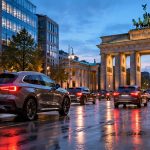 Passenger cars at an automotive manufacturing facility amid EU-China negotiations over hybrid vehicle exports