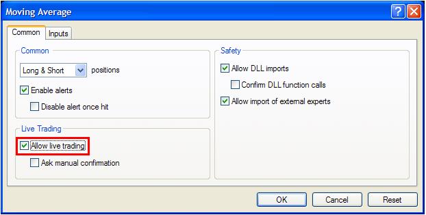 Moving Average Window with Input & Common Tab and Ok,Cancle,& Reset Button